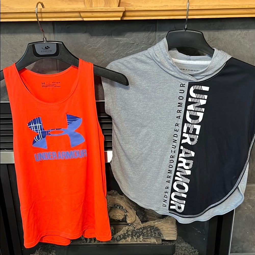 Under Armour Kids' Orange Tank Top and hoodie athletic crop top size Large